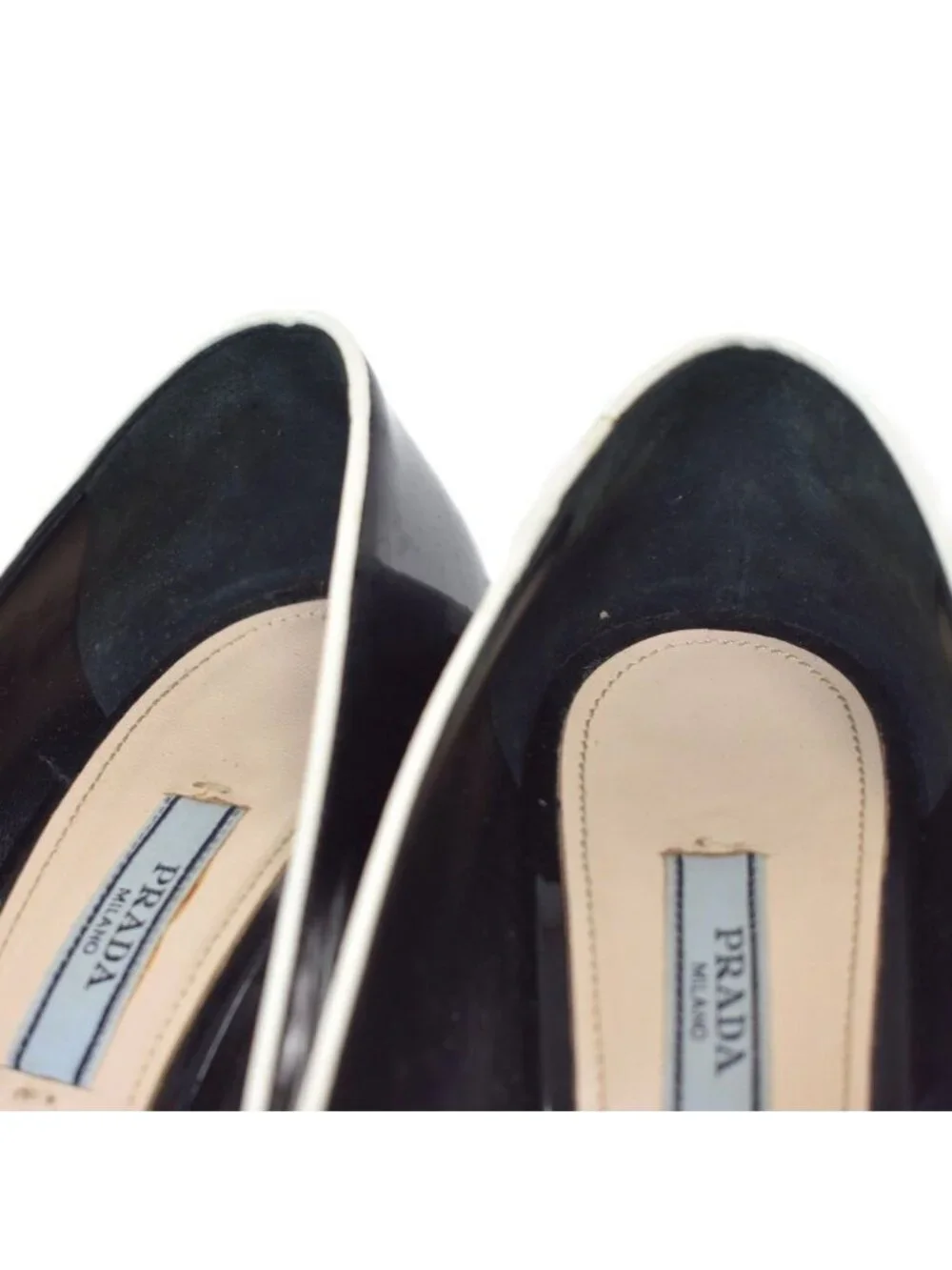 Prada Patent Wedge Sole Pumps Black Heel